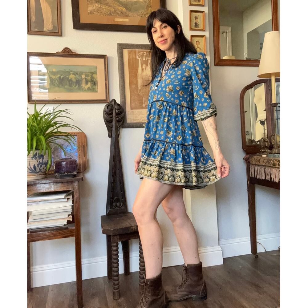 Veronica Beard Hawken Paisley silk dress tiered bohemian mini 00 XS - Picture 4 of 7